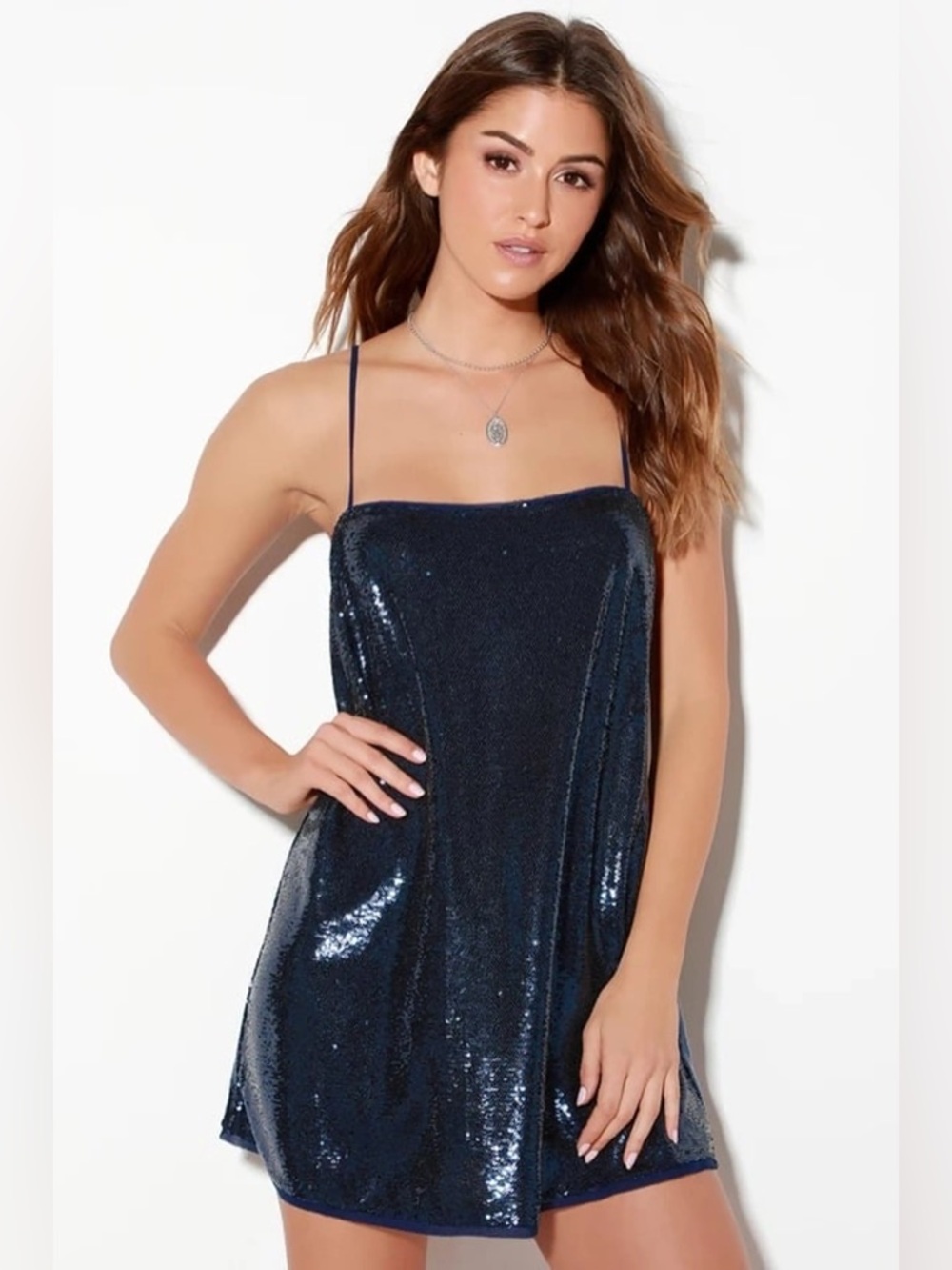 Free People Navy Sequin Slip Dress